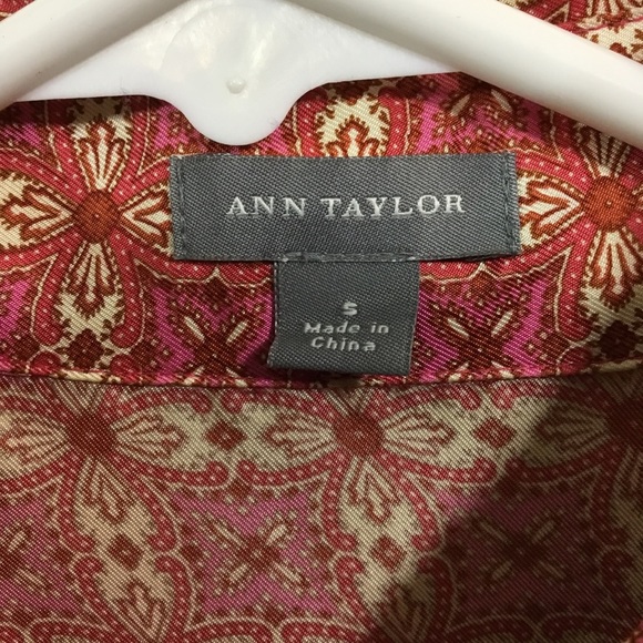 Ann Taylor Pink & Red Silk Button Down Shirt - Picture 6 of 6
